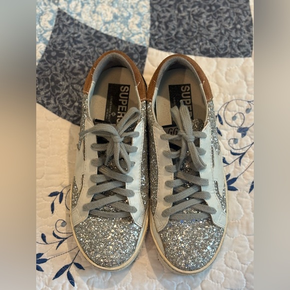 Glitter Silver and Brown Women's Sneakers - Picture 1 of 8